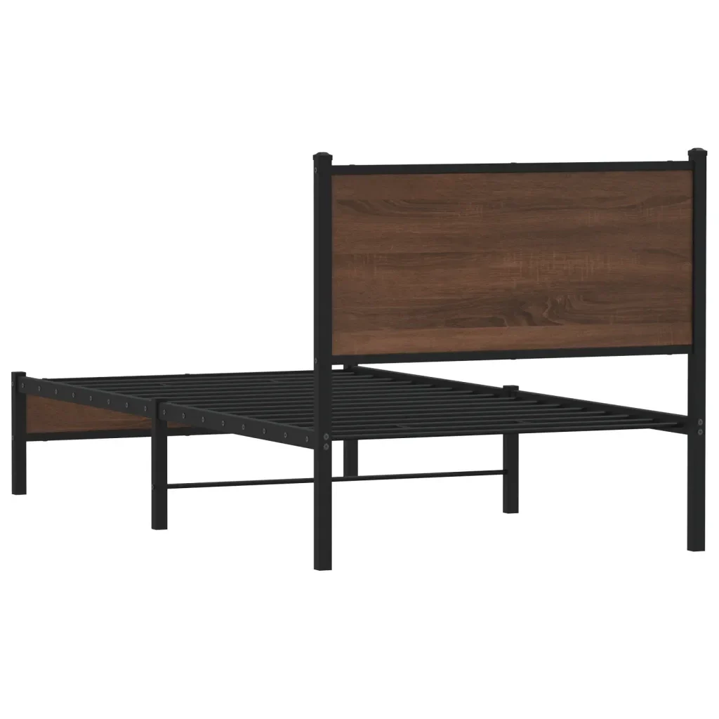 Letto singolo | Letto per adulti | Giroletto senza Materasso in Metallo Rovere Marrone 75x190 cm - Image 7