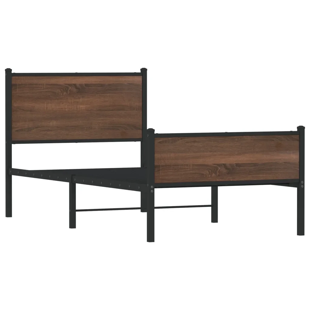 Letto singolo | Letto per adulti | Giroletto senza Materasso in Metallo Rovere Marrone 75x190 cm - Image 3