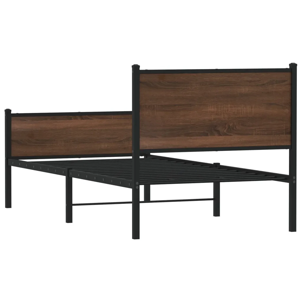 Letto singolo | Letto per adulti | Giroletto senza Materasso in Metallo Rovere Marrone 75x190 cm - Image 7