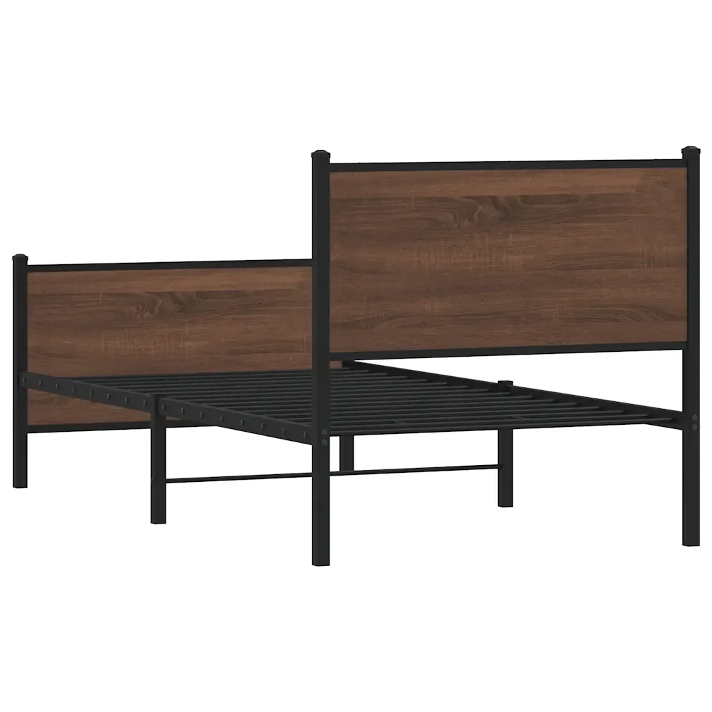 Letto singolo | Letto per adulti | Giroletto senza Materasso in Metallo Rovere Marrone 80x200 cm - Image 7