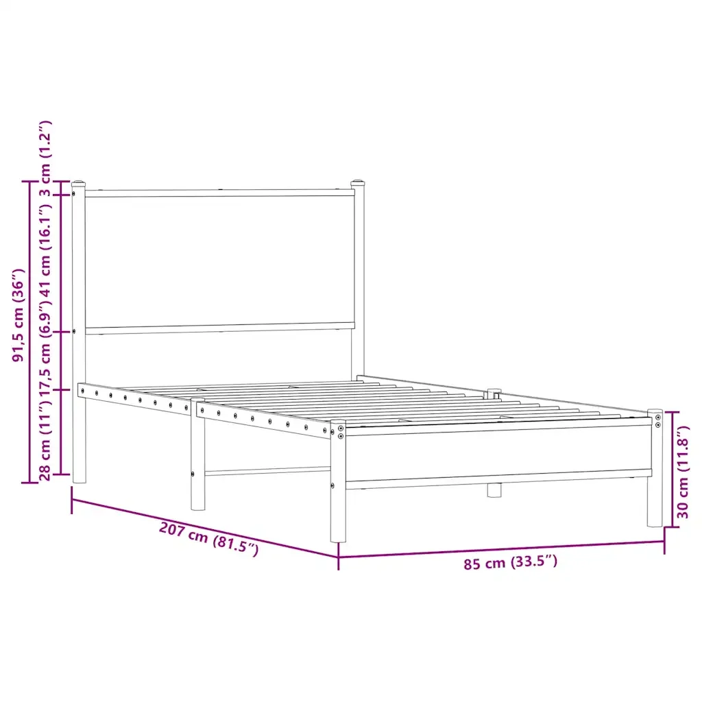 Letto singolo | Letto per adulti | Giroletto senza Materasso in Metallo Rovere Marrone 80x200 cm - Image 10