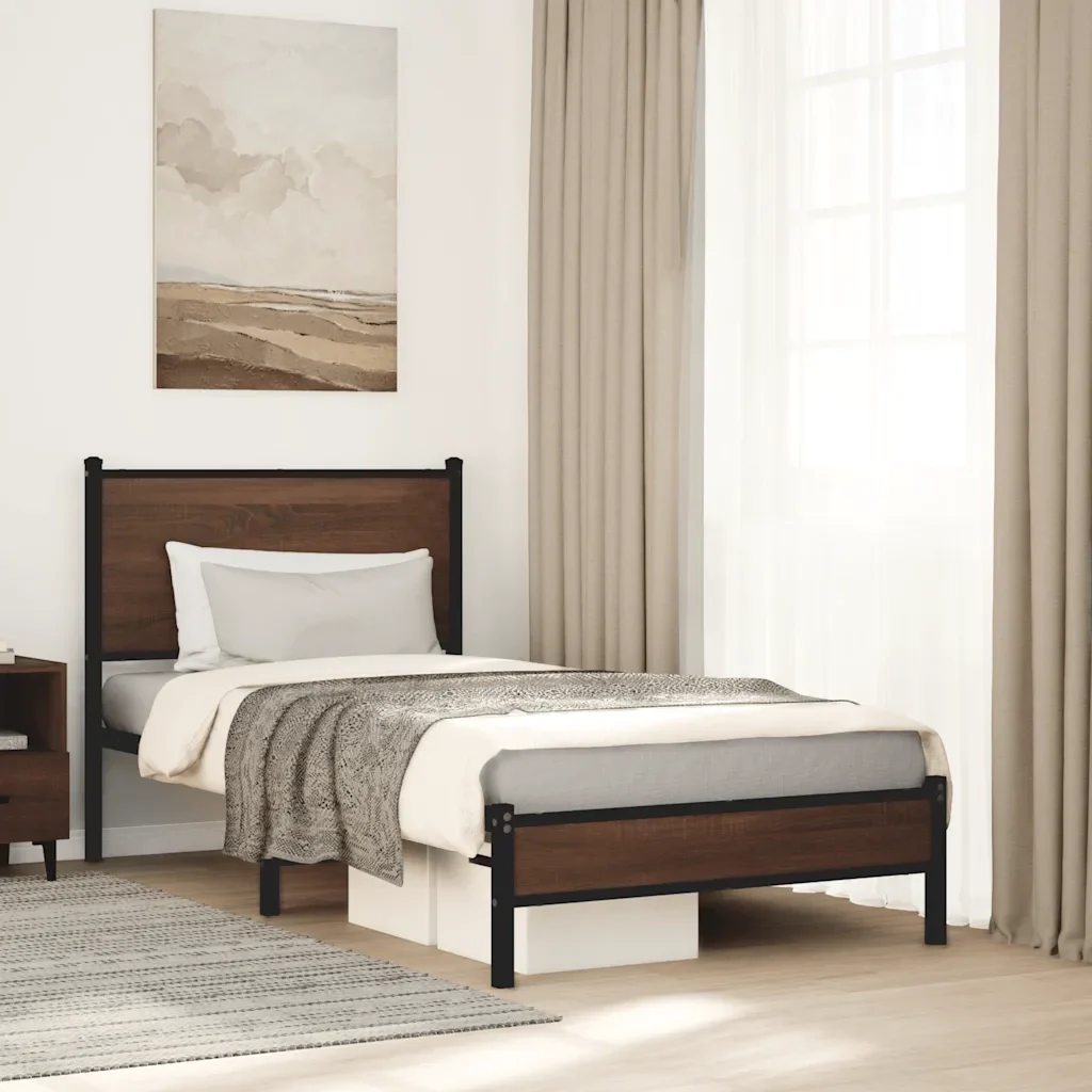 Letto singolo | Letto per adulti | Giroletto senza Materasso in Metallo Rovere Marrone 80x200 cm - Image 2
