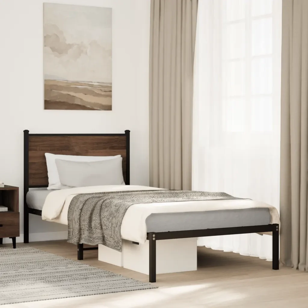 Letto singolo | Letto per adulti | Giroletto senza Materasso in Metallo Rovere Marrone 80x200 cm - Image 2