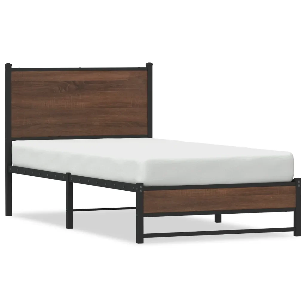 Letto singolo | Letto per adulti | Giroletto senza Materasso in Metallo Rovere Marrone 80x200 cm