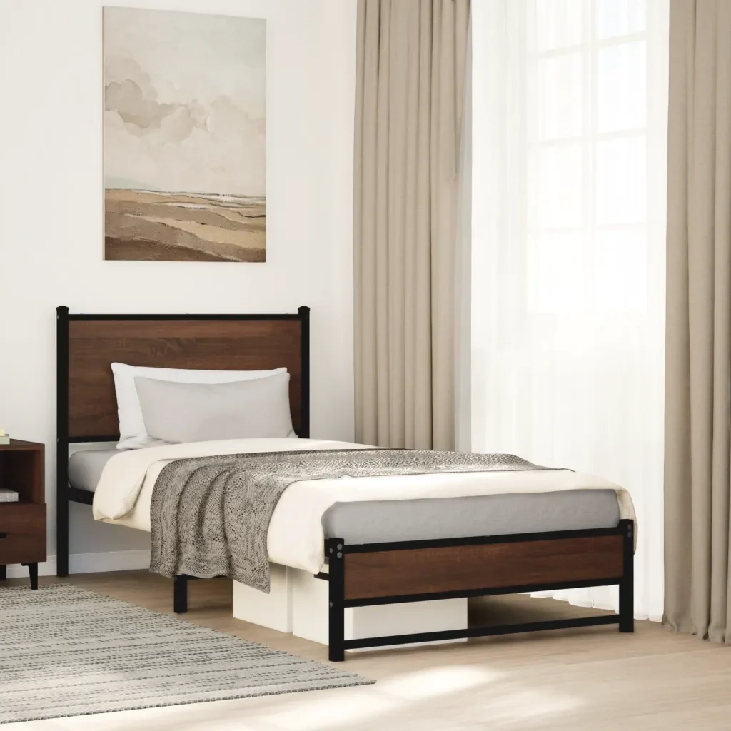 Letto singolo | Letto per adulti | Giroletto senza Materasso in Metallo Rovere Marrone 80x200 cm - Image 2