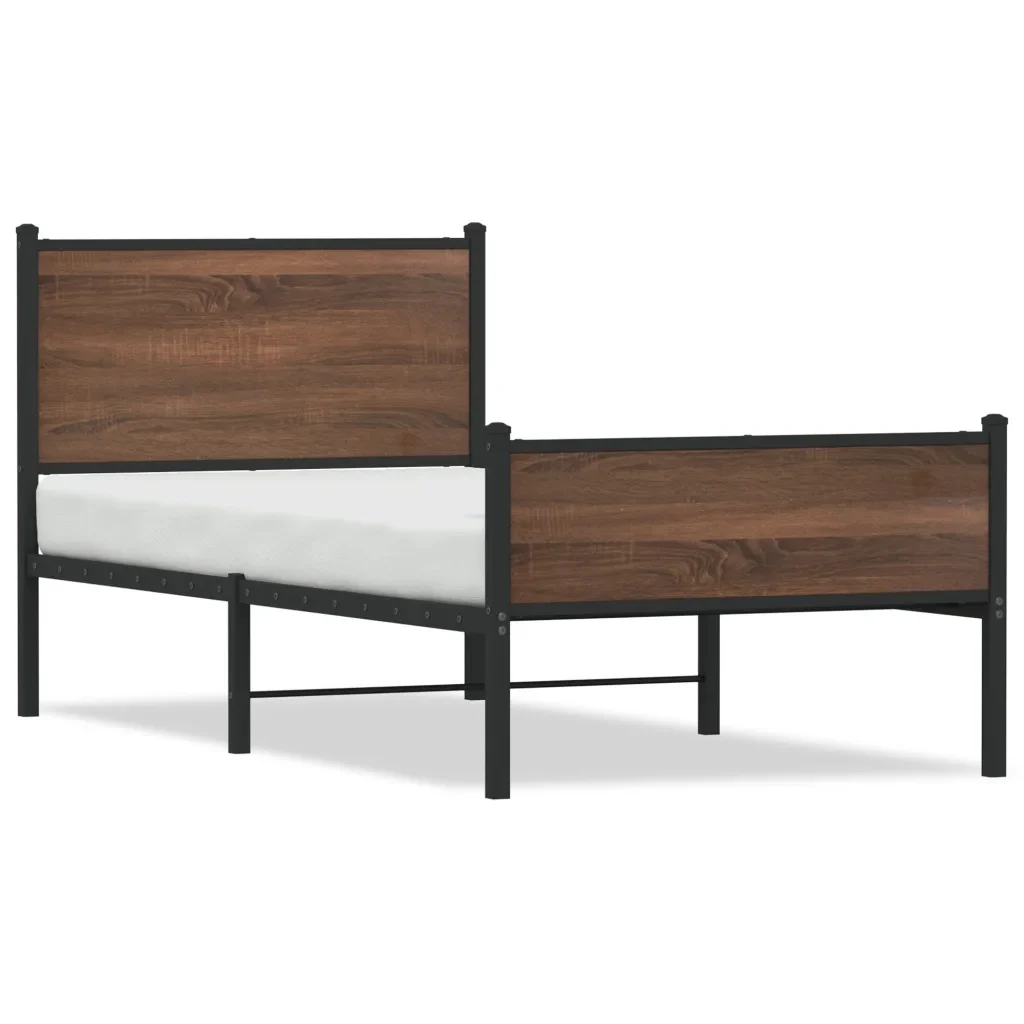 Letto singolo | Letto per adulti | Giroletto senza Materasso in Metallo Rovere Marrone 80x200 cm