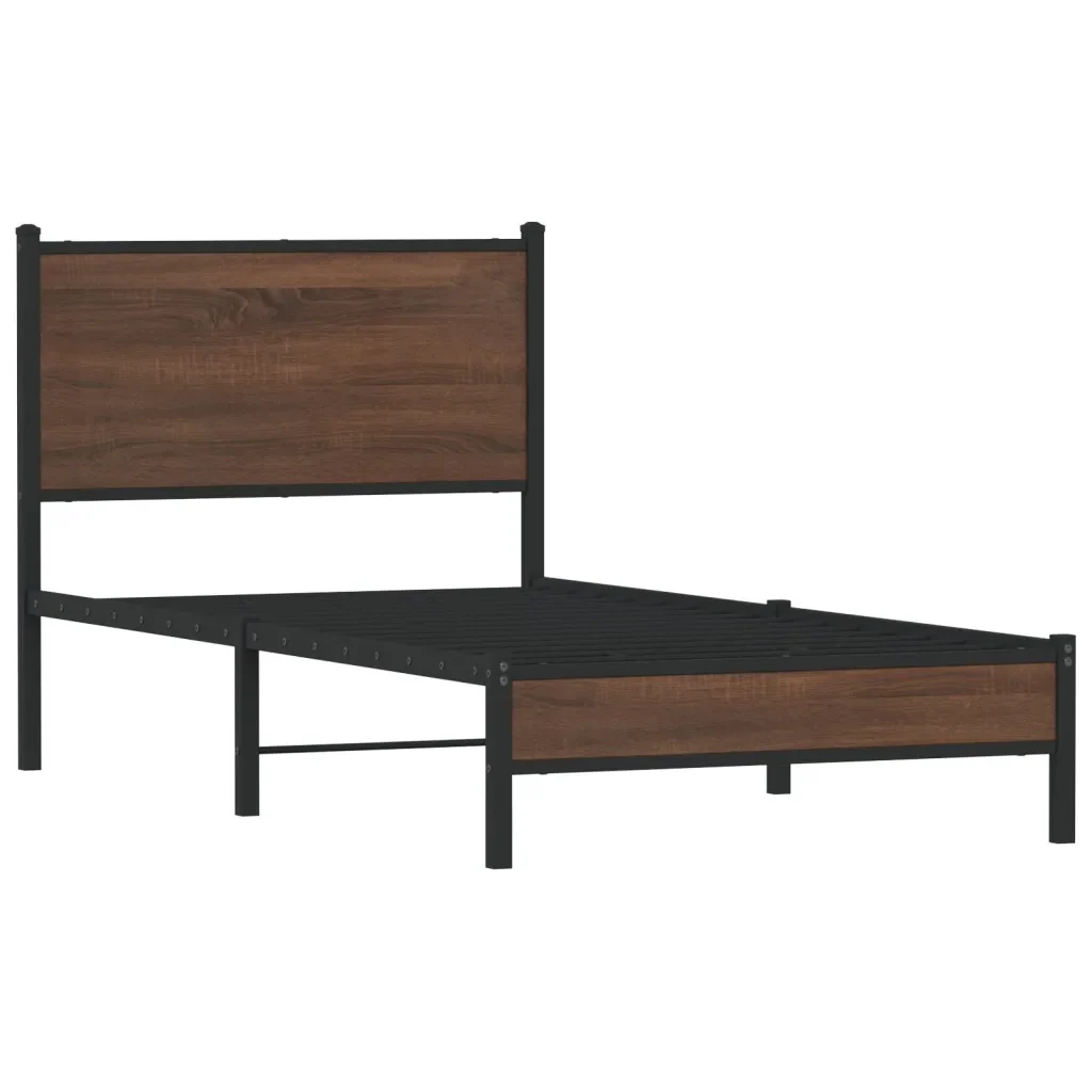 Letto singolo | Letto per adulti | Giroletto senza Materasso in Metallo Rovere Marrone 90x190 cm - Image 4