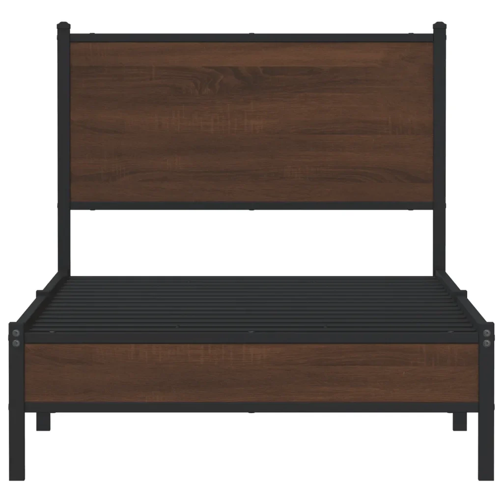 Letto singolo | Letto per adulti | Giroletto senza Materasso in Metallo Rovere Marrone 90x190 cm - Image 5