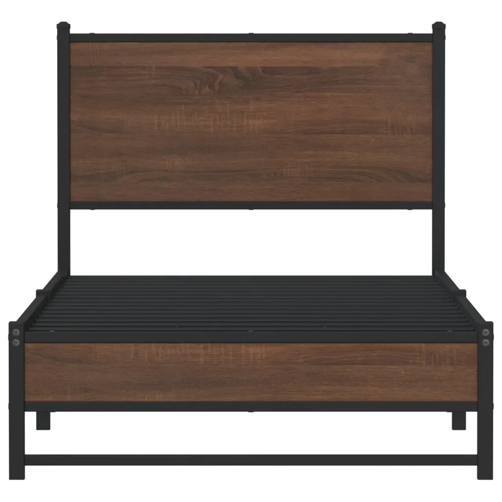 Letto singolo | Letto per adulti | Giroletto senza Materasso in Metallo Rovere Marrone 90x190 cm - Image 5