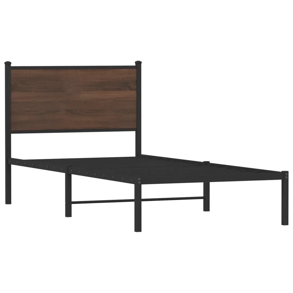 Letto singolo | Letto per adulti | Giroletto senza Materasso in Metallo Rovere Marrone 90x190 cm - Image 3