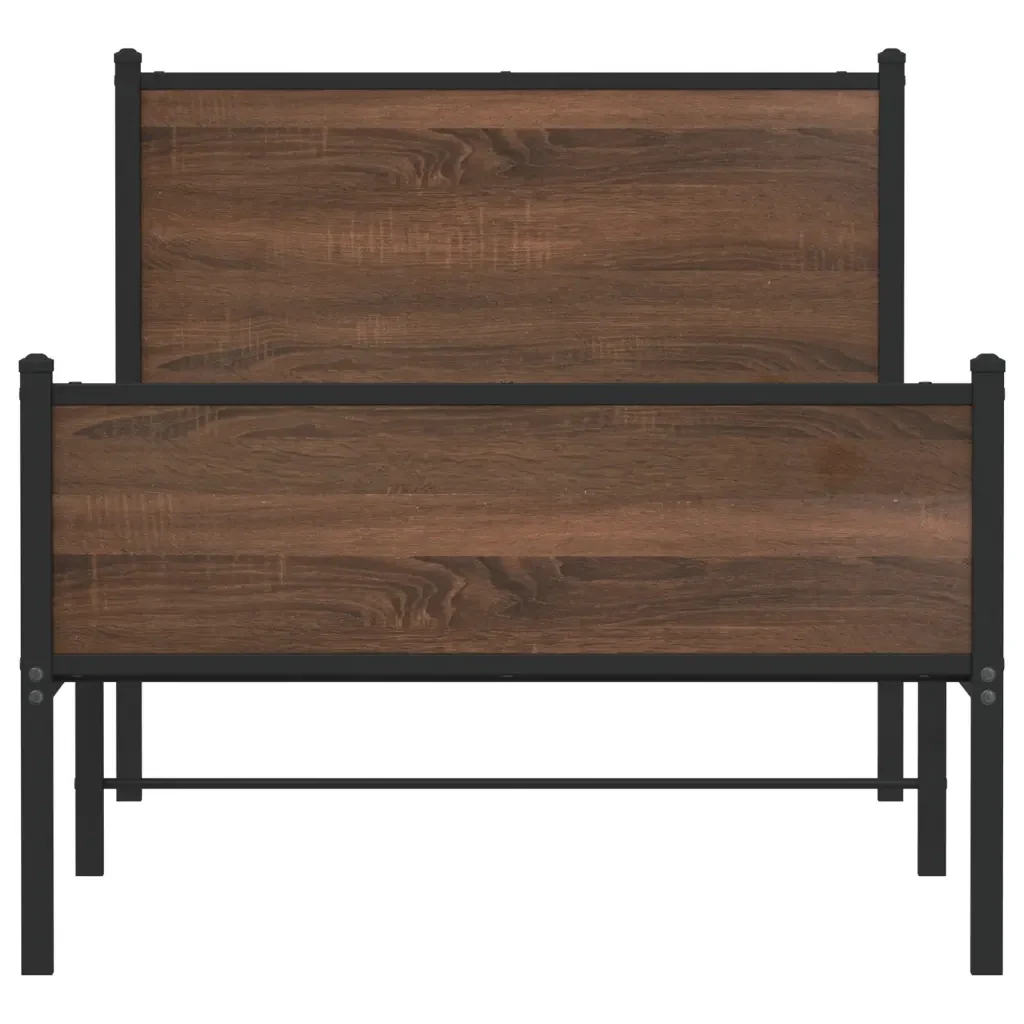Letto singolo | Letto per adulti | Giroletto senza Materasso in Metallo Rovere Marrone 90x190 cm - Image 5