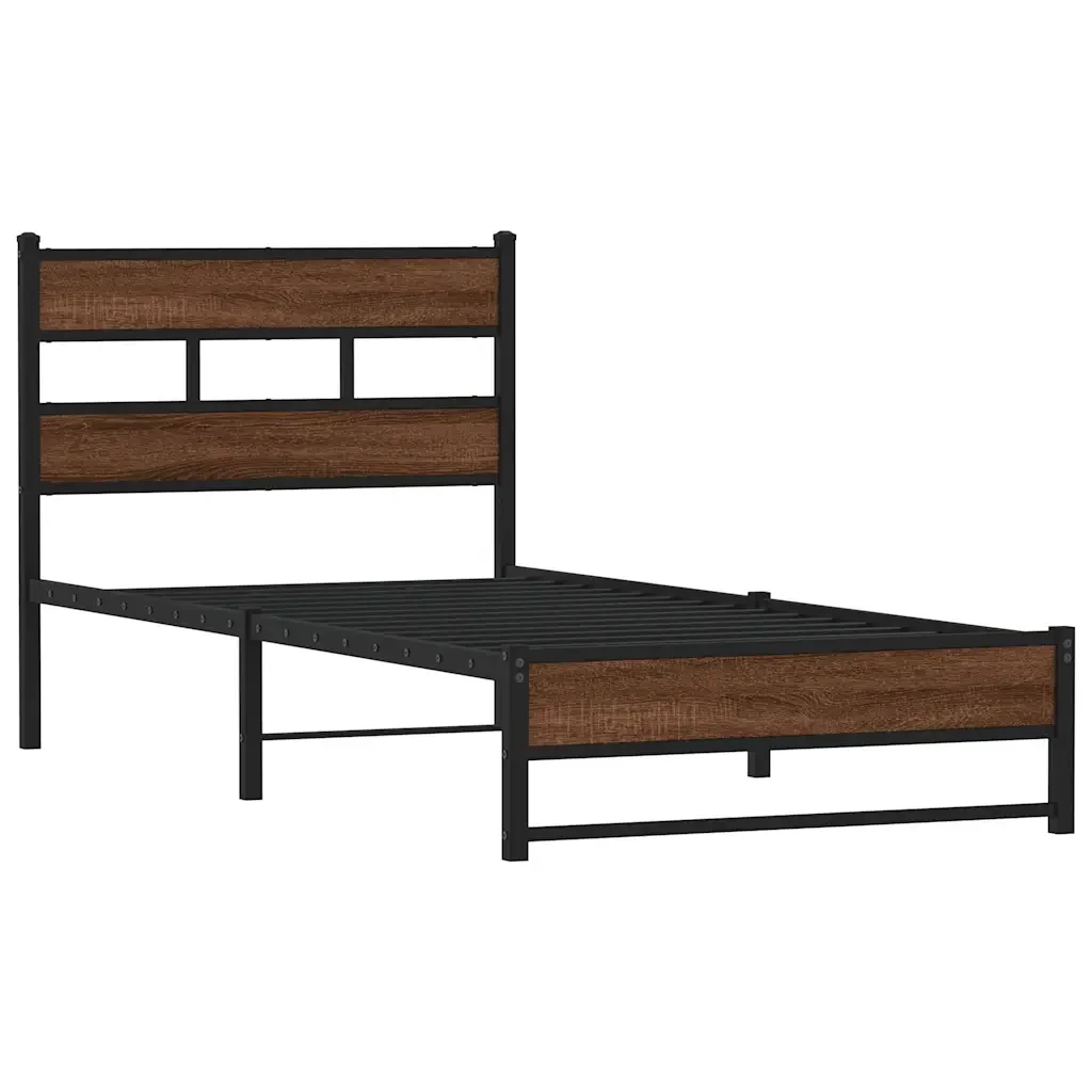 Letto singolo | Letto per adulti | Giroletto senza Materasso in Metallo Rovere Marrone 90x190 cm - Image 3