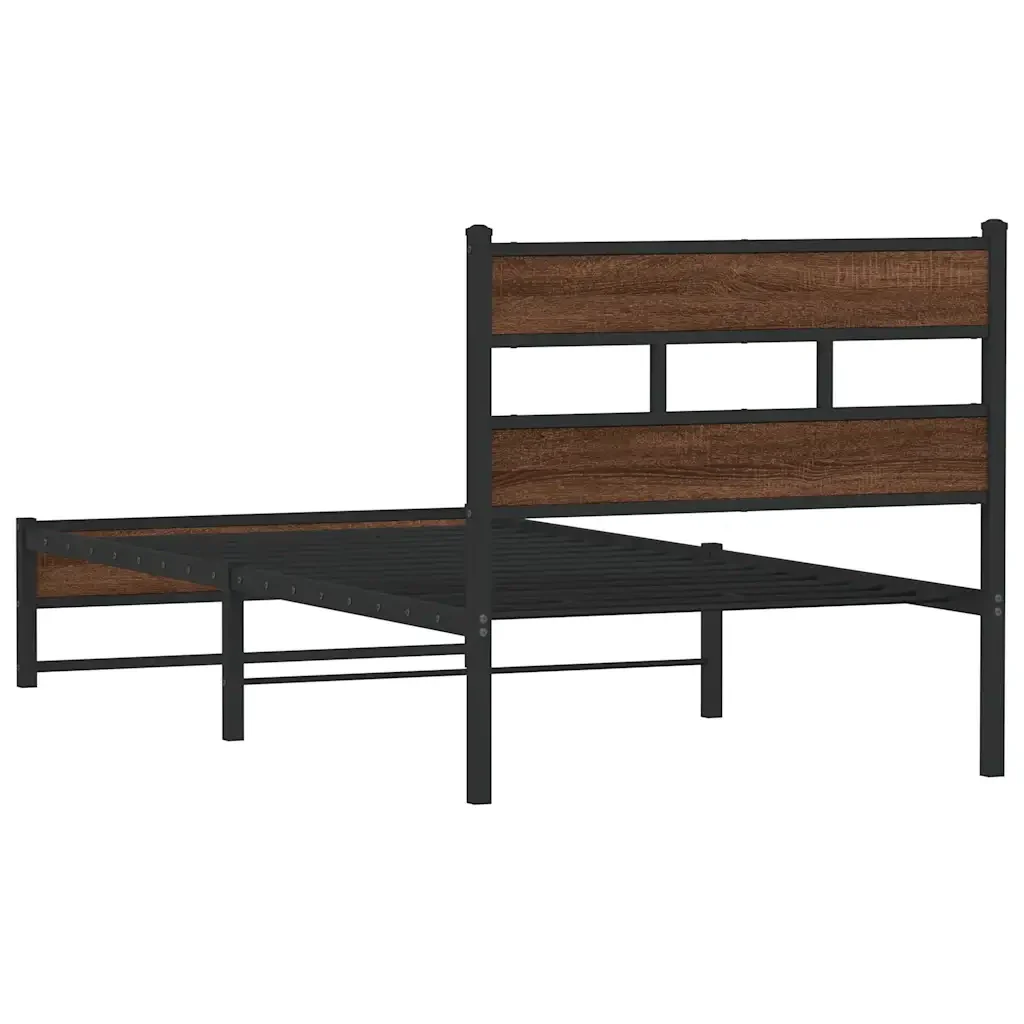 Letto singolo | Letto per adulti | Giroletto senza Materasso in Metallo Rovere Marrone 90x190 cm - Image 6