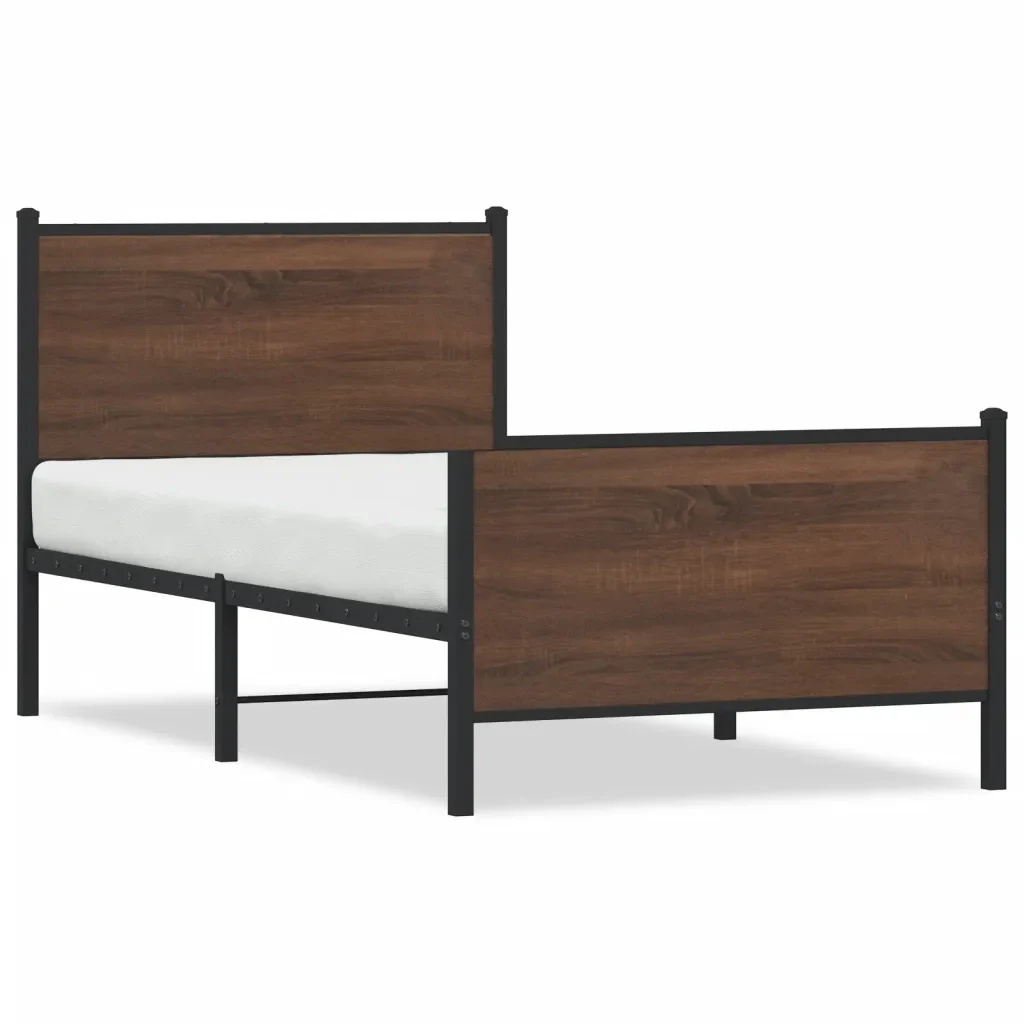 Letto singolo | Letto per adulti | Giroletto senza Materasso in Metallo Rovere Marrone 90x200 cm