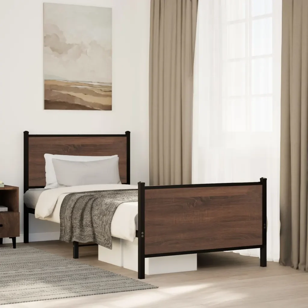 Letto singolo | Letto per adulti | Giroletto senza Materasso in Metallo Rovere Marrone 90x200 cm - Image 2