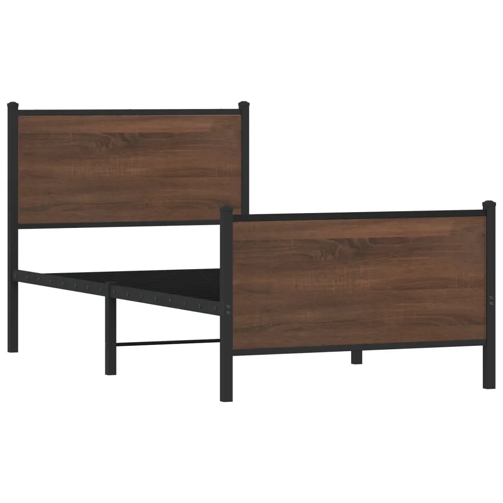 Letto singolo | Letto per adulti | Giroletto senza Materasso in Metallo Rovere Marrone 90x200 cm - Image 4