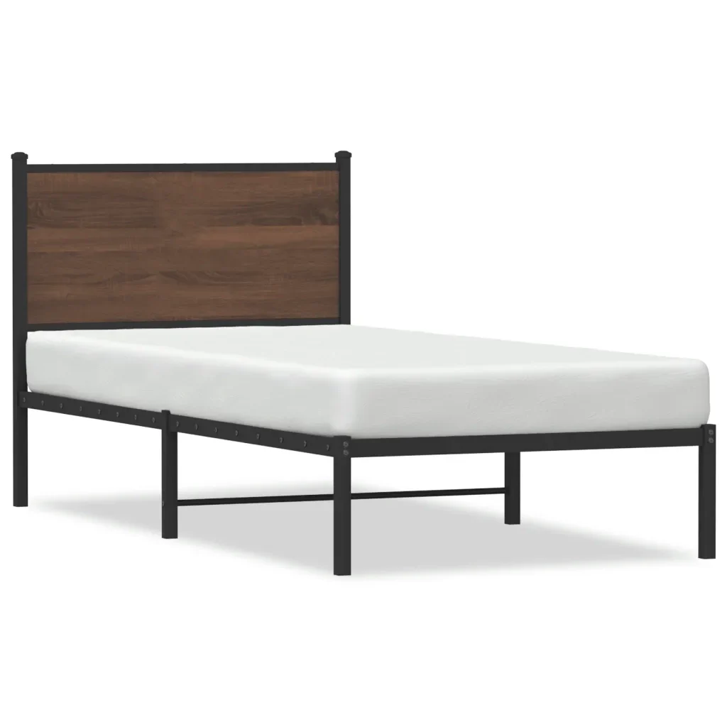Letto singolo | Letto per adulti | Giroletto senza Materasso in Metallo Rovere Marrone 90x200 cm