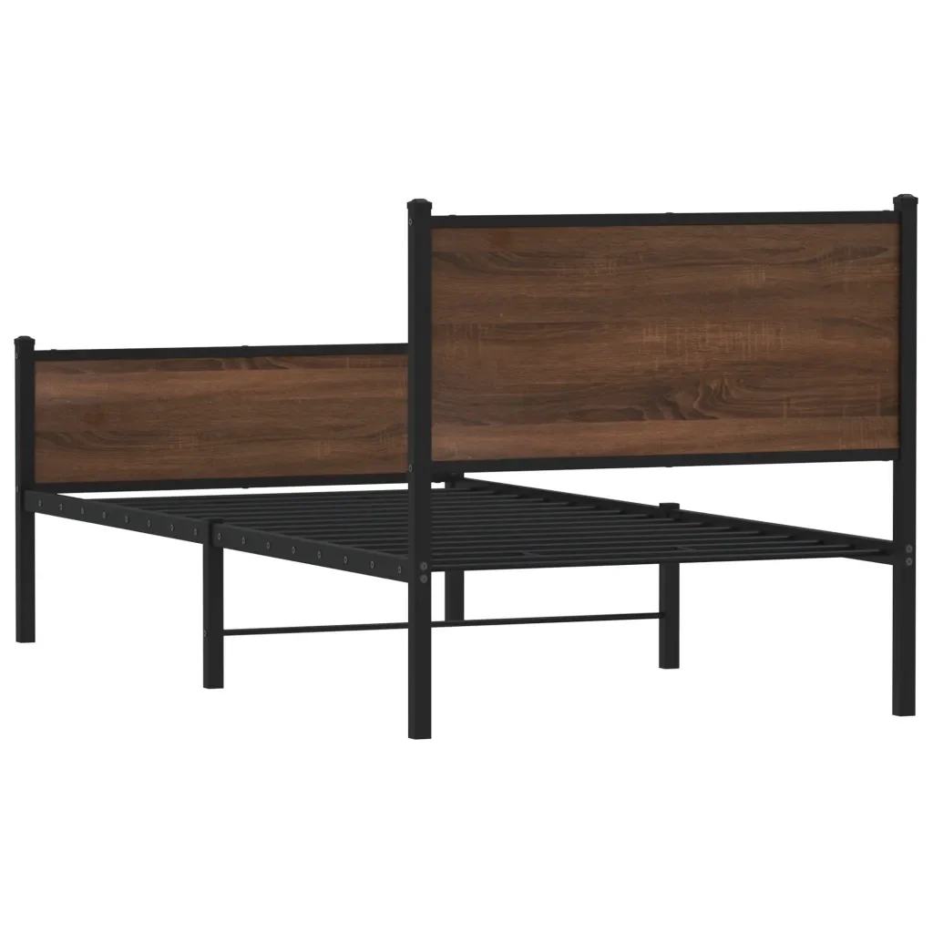 Letto singolo | Letto per adulti | Giroletto senza Materasso in Metallo Rovere Marrone 90x200 cm - Image 7