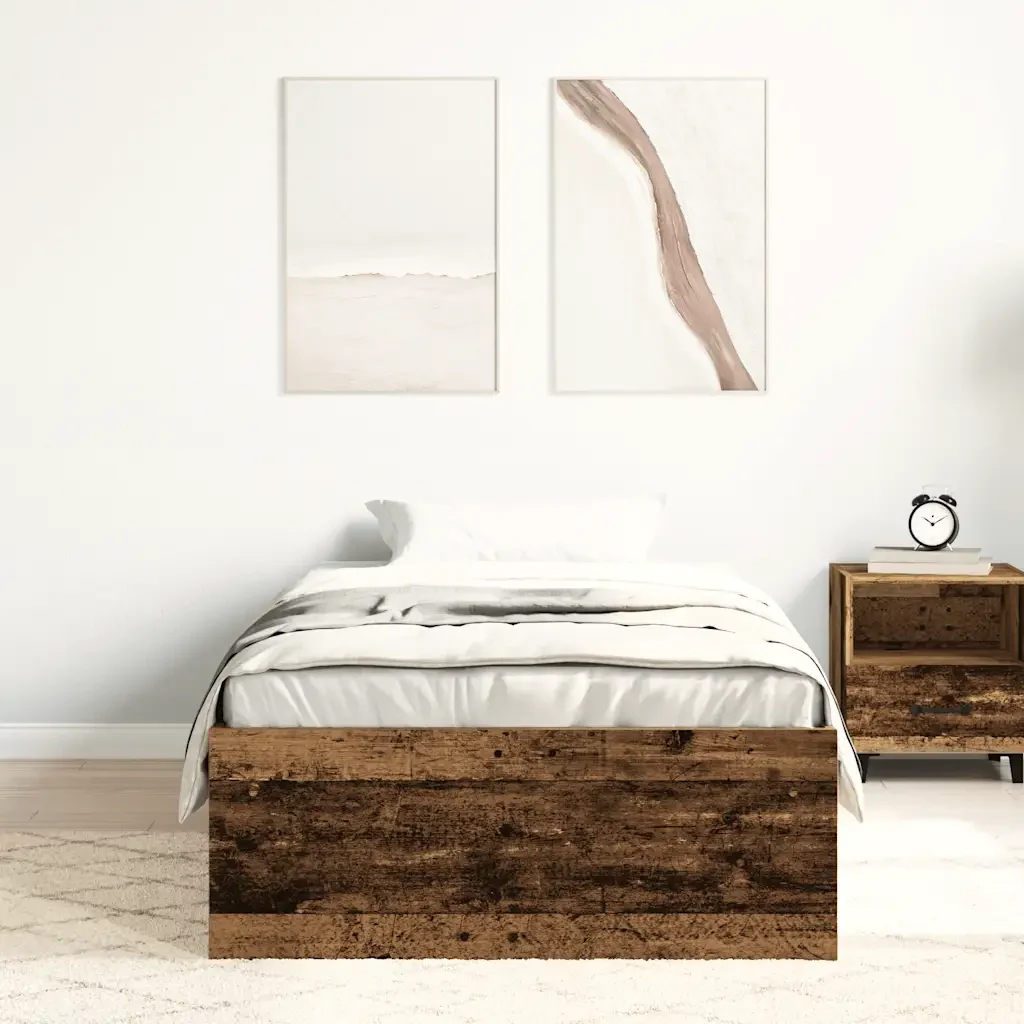 Letto singolo | Letto per adulti | Giroletto senza Materasso Legno Antico 100x200cm in Truciolato - Image 4