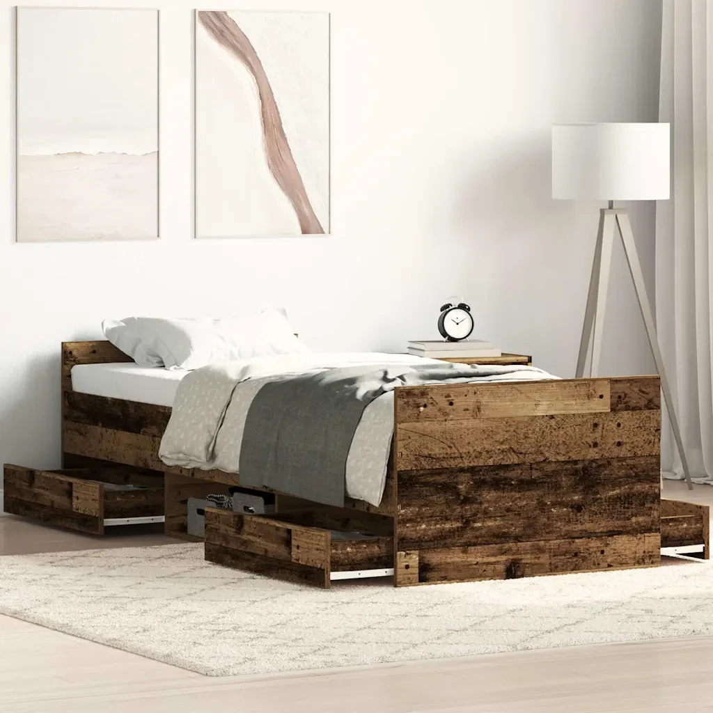 Letto singolo | Letto per adulti | Giroletto senza Materasso Legno Antico 100x200cm in Truciolato - Image 2