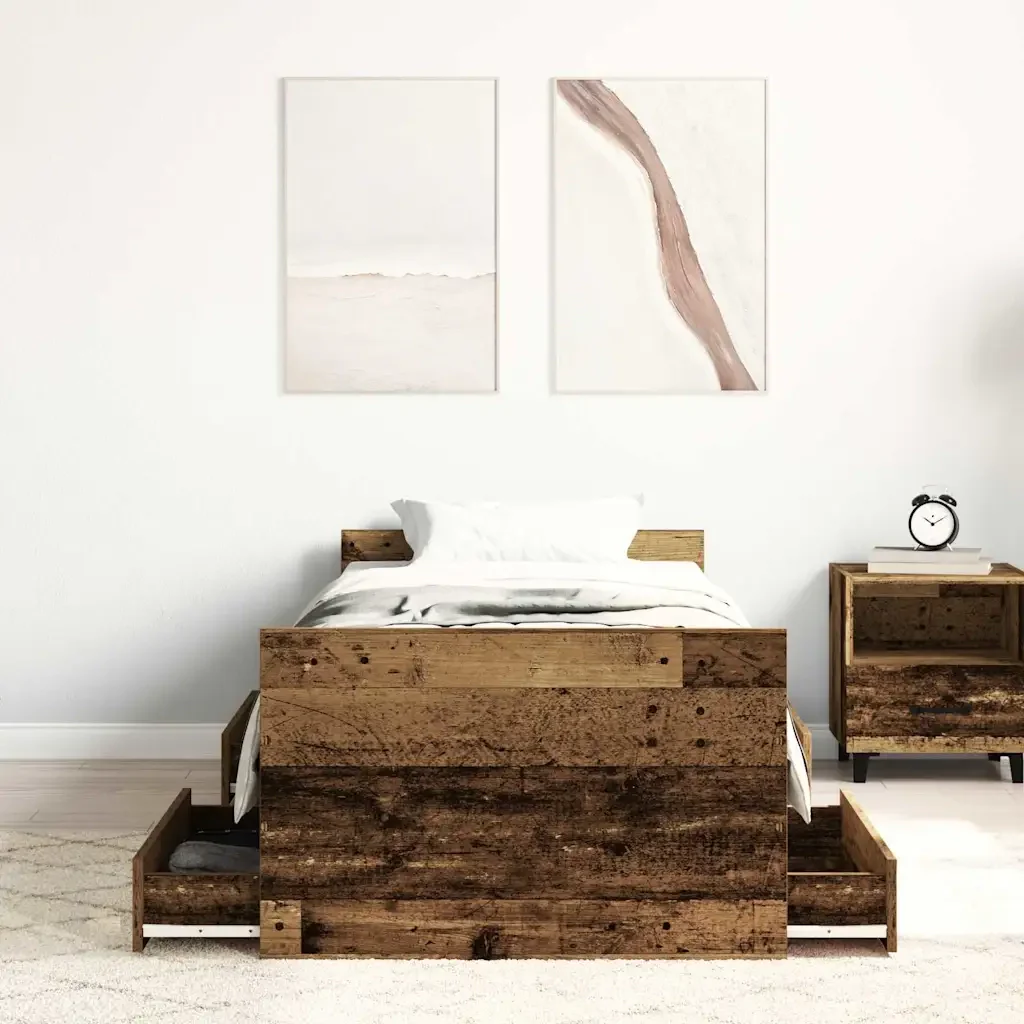 Letto singolo | Letto per adulti | Giroletto senza Materasso Legno Antico 100x200cm in Truciolato - Image 3