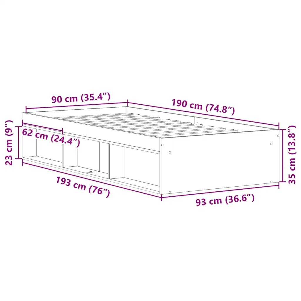 Letto singolo | Letto per adulti | Giroletto senza Materasso Legno Antico 90x190cm in Truciolato - Image 10