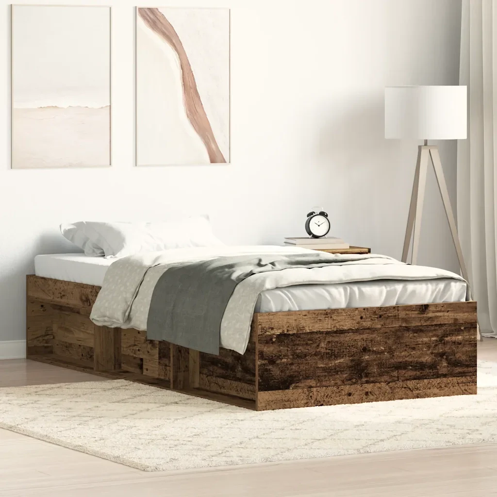 Letto singolo | Letto per adulti | Giroletto senza Materasso Legno Antico 90x190cm in Truciolato - Image 2