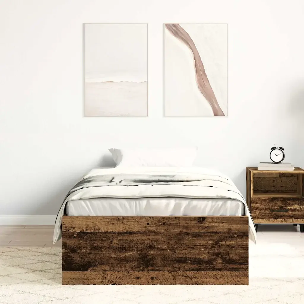 Letto singolo | Letto per adulti | Giroletto senza Materasso Legno Antico 90x190cm in Truciolato - Image 3