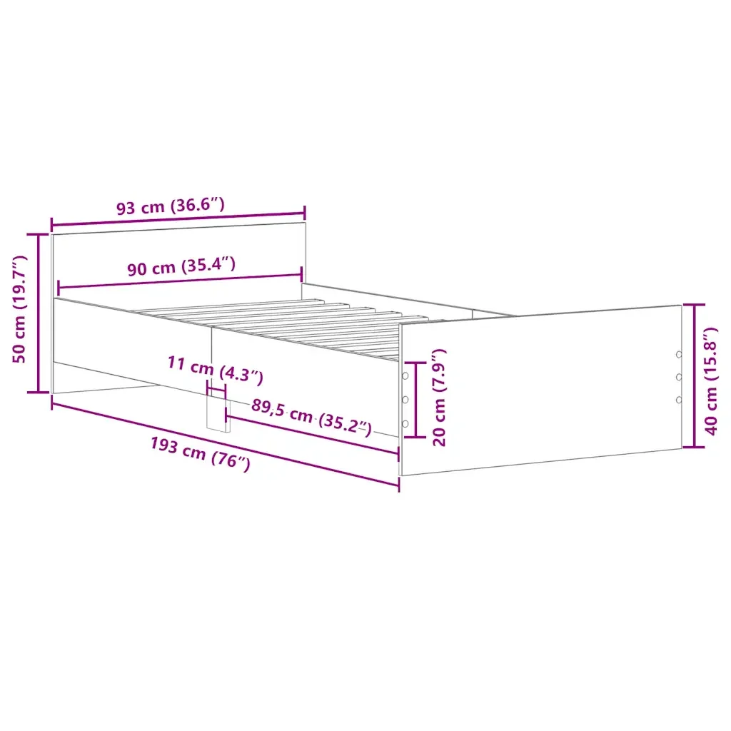 Letto singolo | Letto per adulti | Giroletto senza Materasso Legno Antico 90x190cm in Truciolato - Image 10