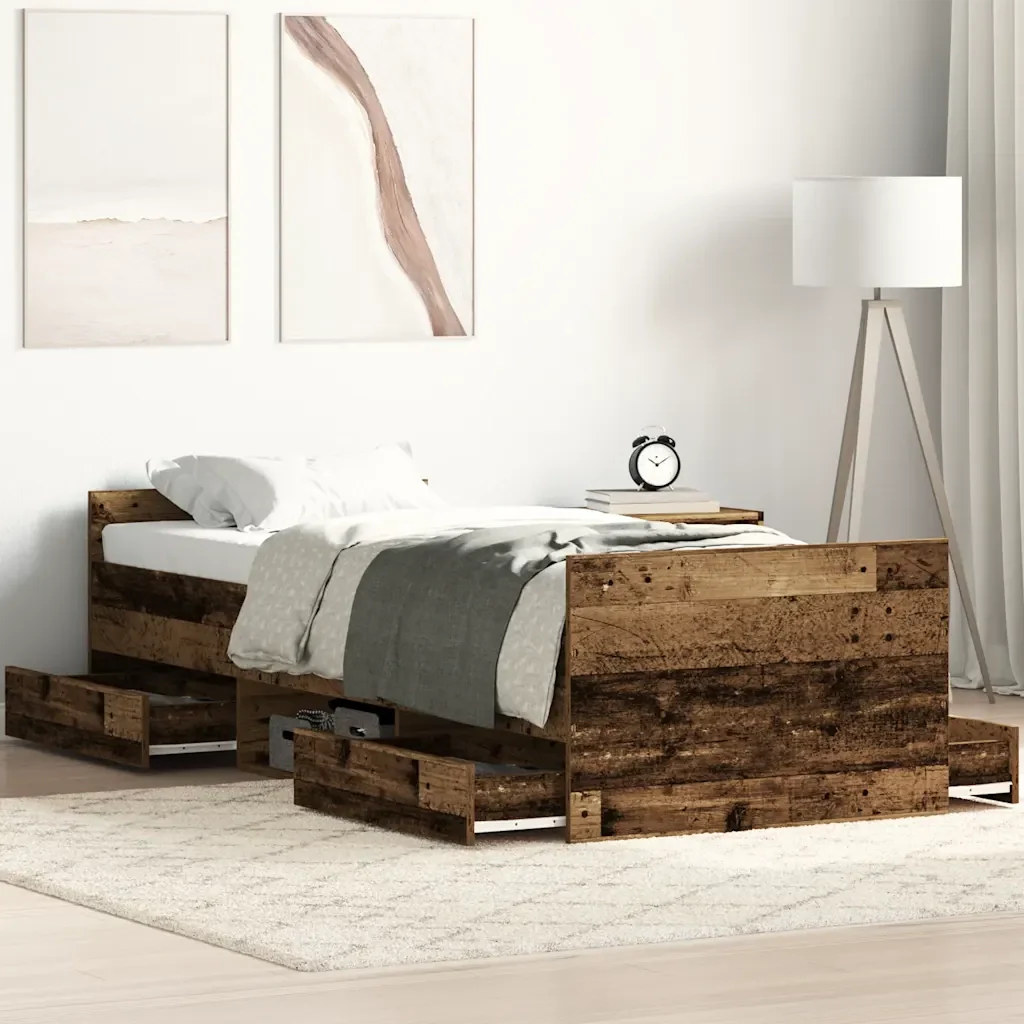 Letto singolo | Letto per adulti | Giroletto senza Materasso Legno Antico 90x190cm in Truciolato - Image 2