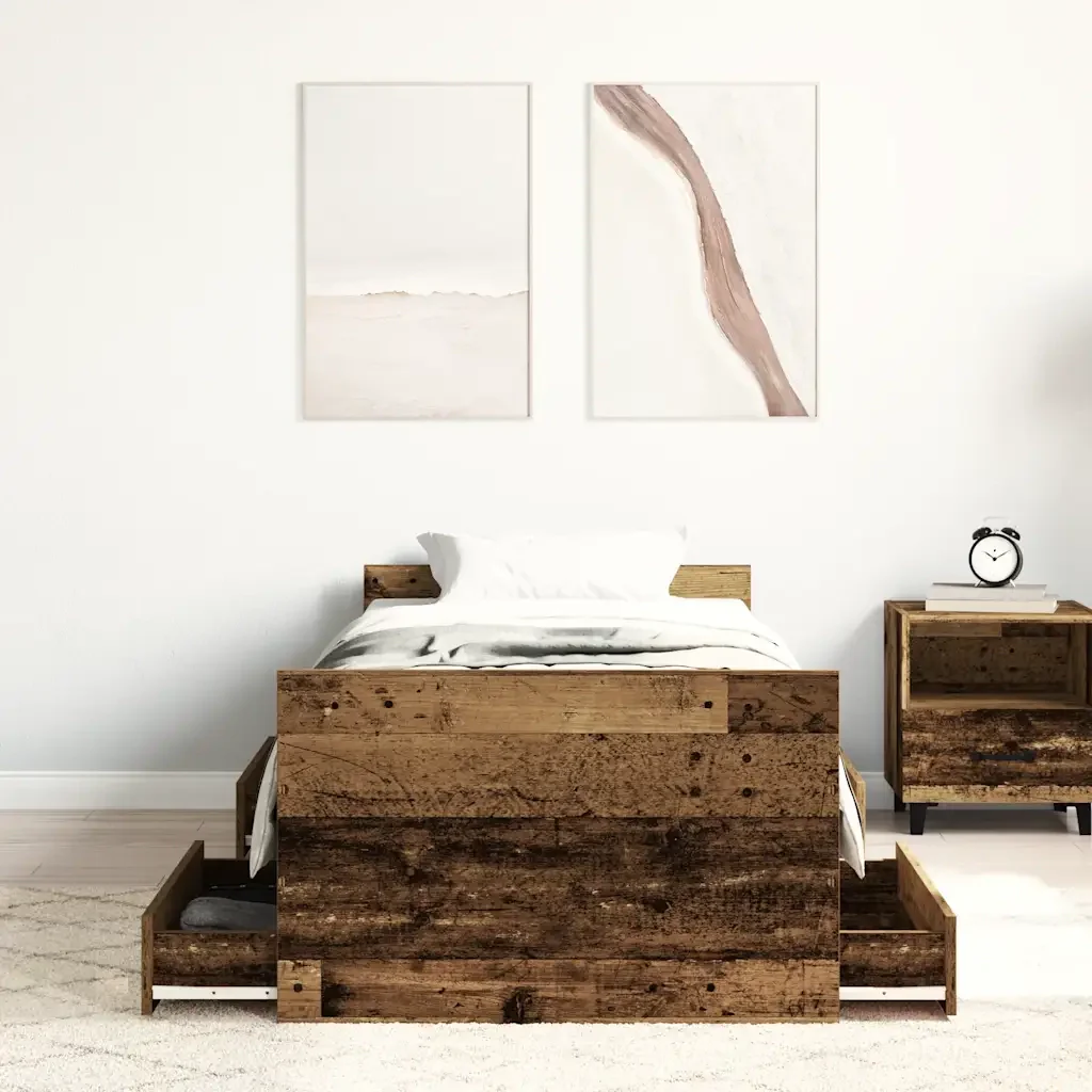 Letto singolo | Letto per adulti | Giroletto senza Materasso Legno Antico 90x190cm in Truciolato - Image 4