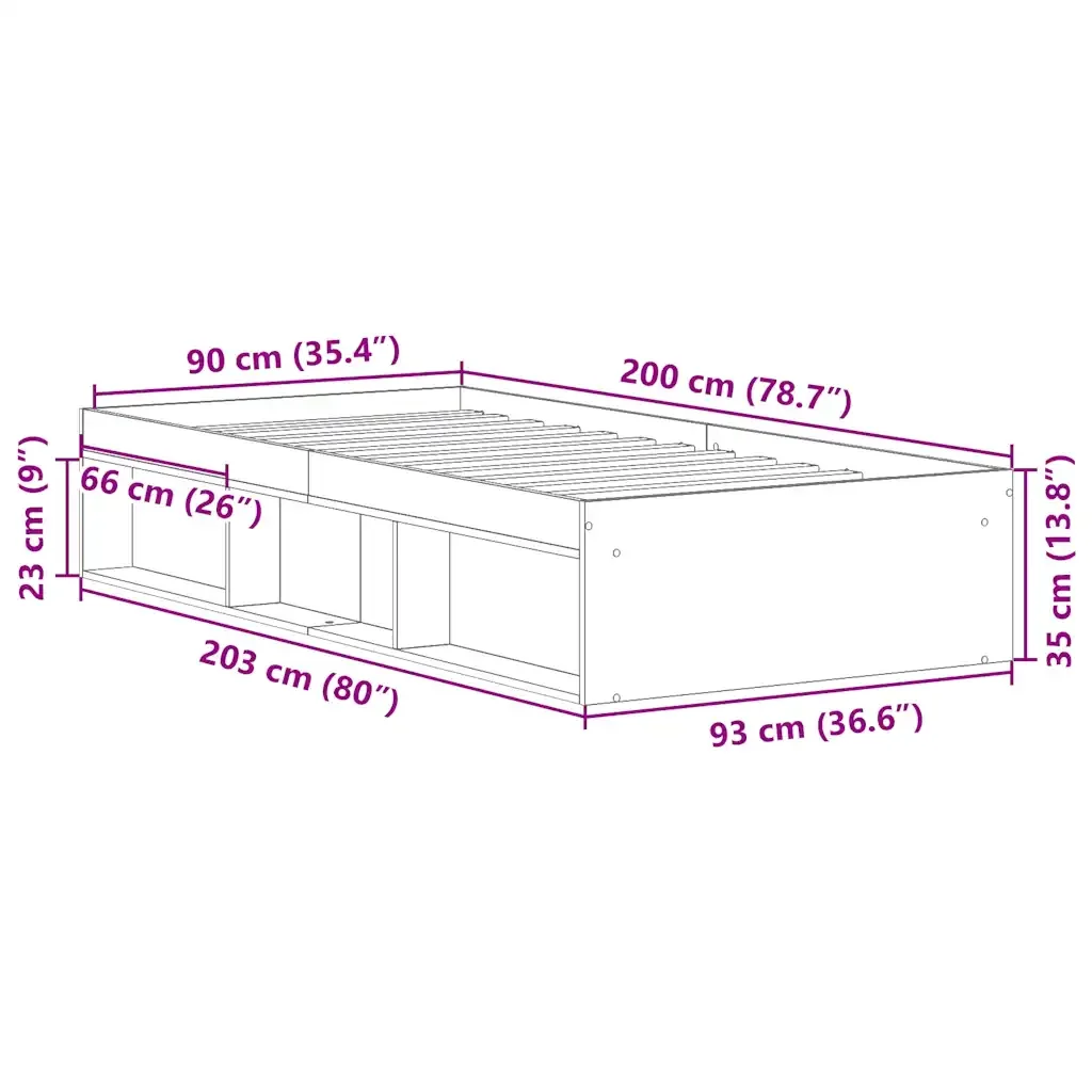 Letto singolo | Letto per adulti | Giroletto senza Materasso Legno Antico 90x200cm in Truciolato - Image 10