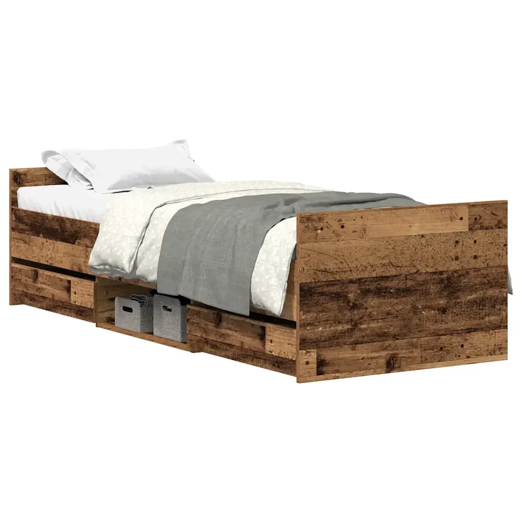 Letto singolo | Letto per adulti | Giroletto senza Materasso Legno Antico 90x200cm in Truciolato