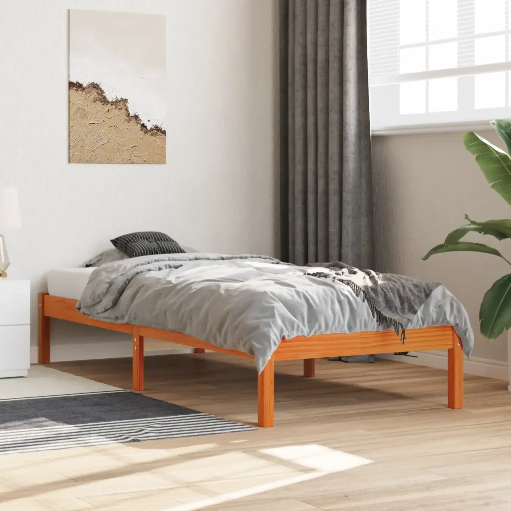 Letto singolo | Letto per adulti | Giroletto senza Materasso Marrone Cera 100x200 cm Legno di Pino - Image 2