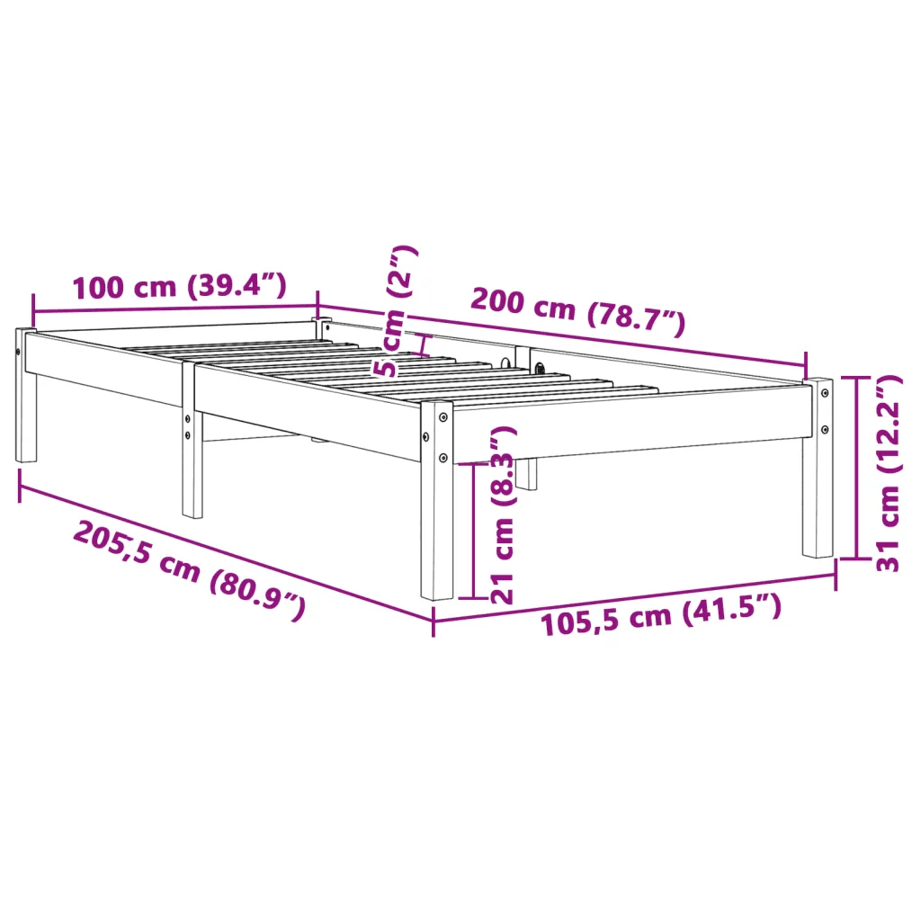 Letto singolo | Letto per adulti | Giroletto senza Materasso Marrone Cera 100x200 cm Legno di Pino - Image 8