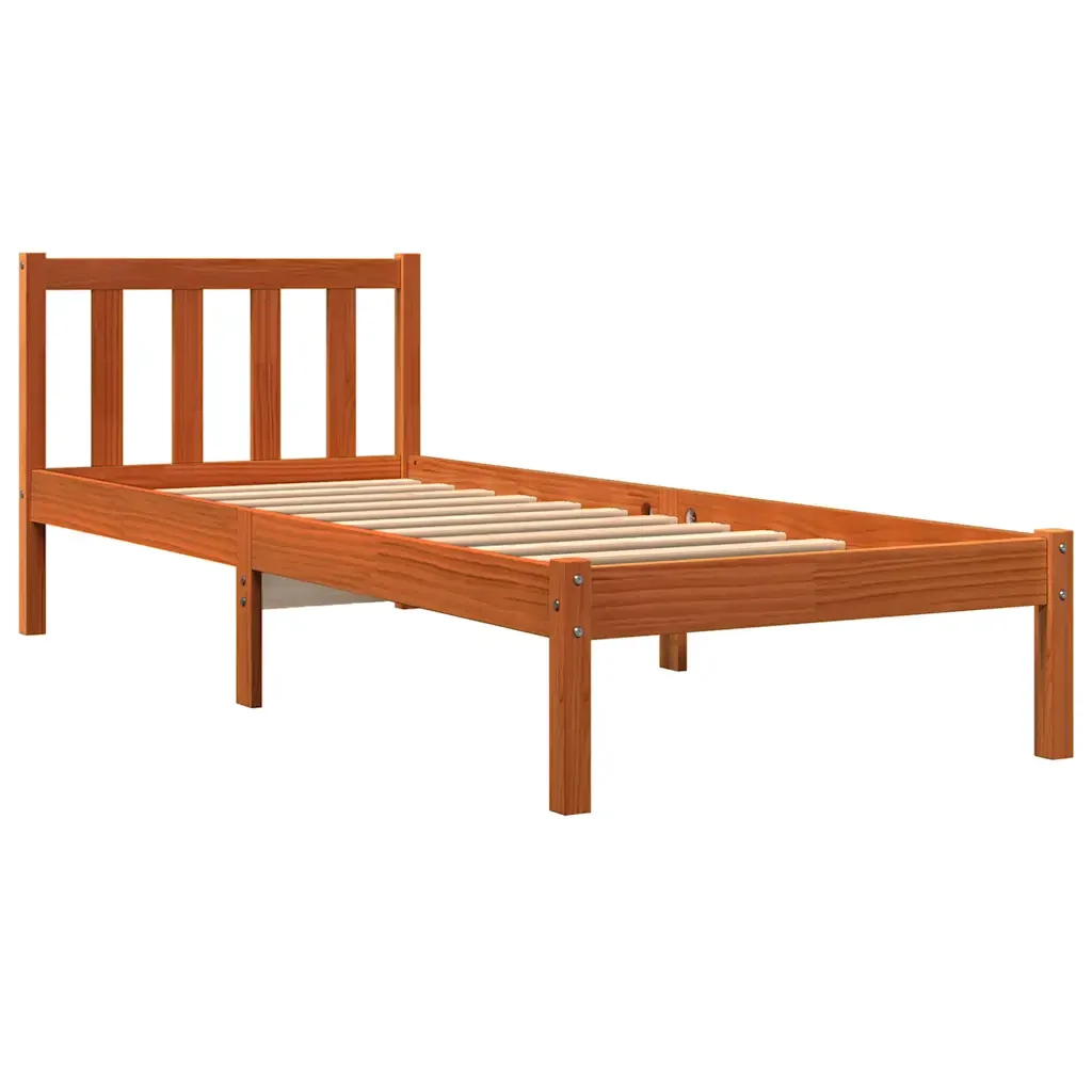 Letto singolo | Letto per adulti | Giroletto senza Materasso Marrone Cera 100x200 cm Legno di Pino - Image 3
