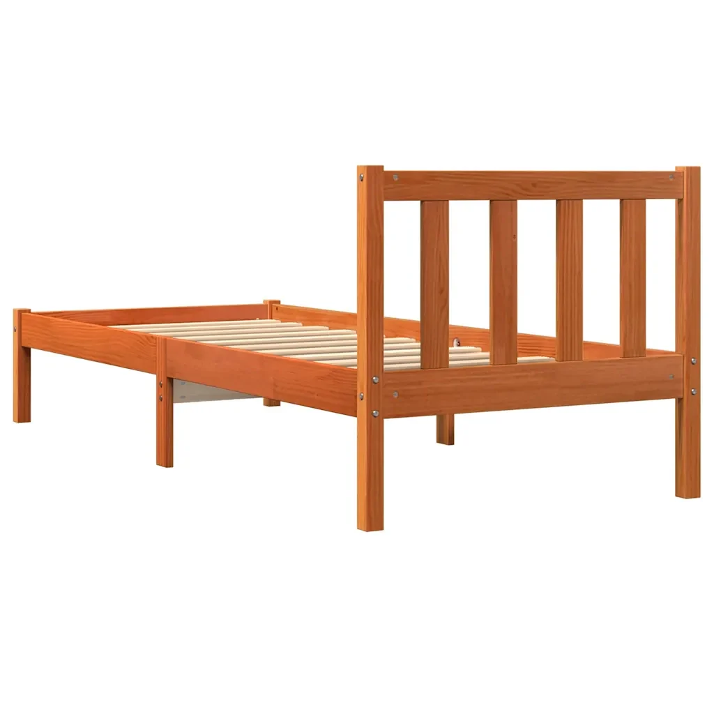 Letto singolo | Letto per adulti | Giroletto senza Materasso Marrone Cera 100x200 cm Legno di Pino - Image 5