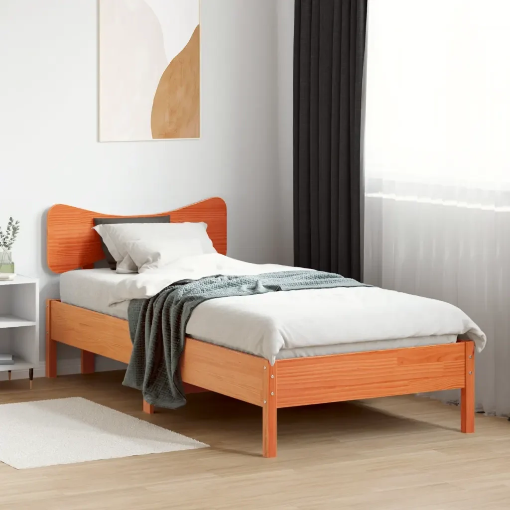 Letto singolo | Letto per adulti | Giroletto senza Materasso Marrone Cera 100x200 cm Legno di Pino - Image 4