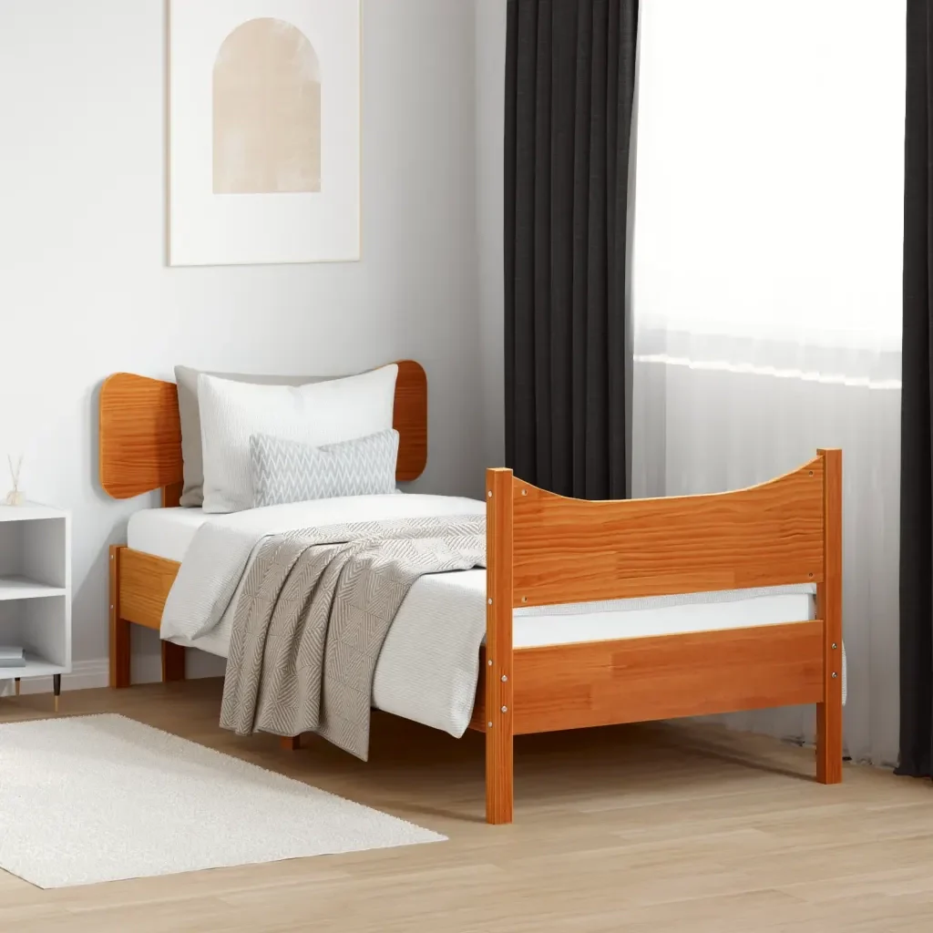 Letto singolo | Letto per adulti | Giroletto senza Materasso Marrone Cera 90x200 cm Massello Pino - Image 2