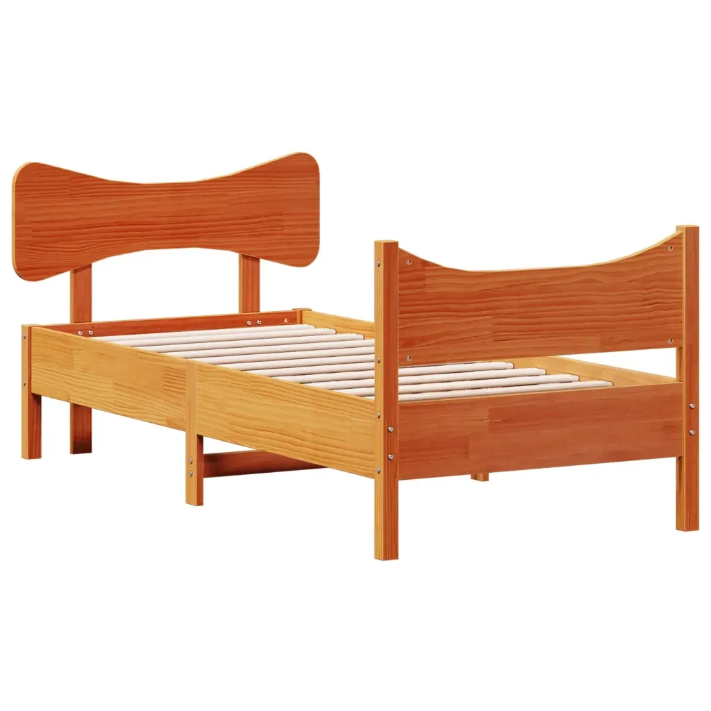 Letto singolo | Letto per adulti | Giroletto senza Materasso Marrone Cera 90x200 cm Massello Pino - Image 4