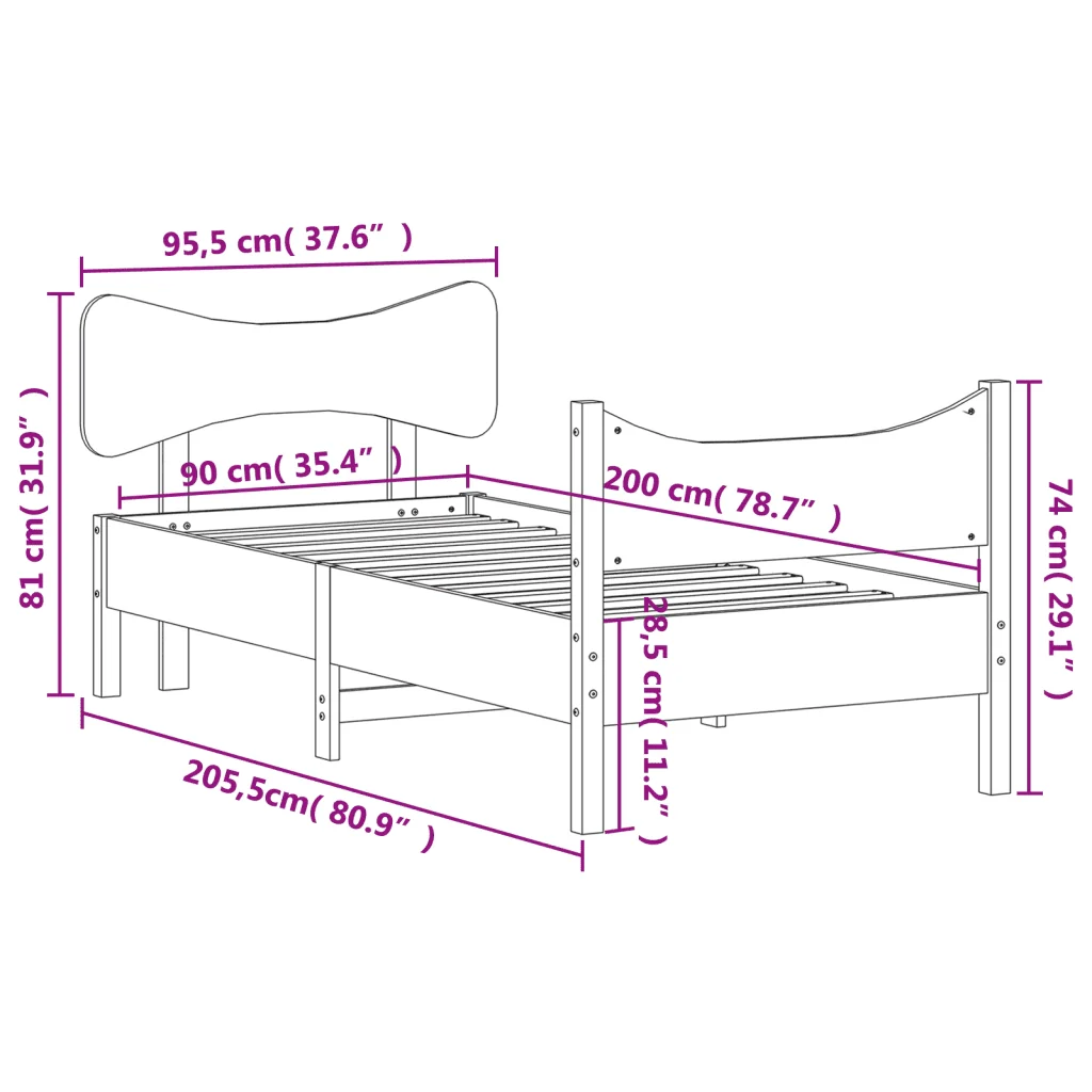 Letto singolo | Letto per adulti | Giroletto senza Materasso Marrone Cera 90x200 cm Massello Pino - Image 9