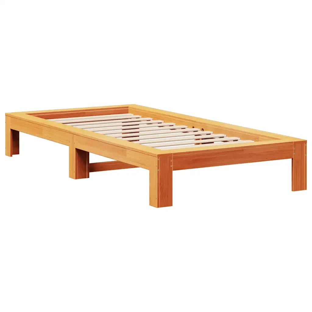 Letto singolo | Letto per adulti | Giroletto senza Materasso Marrone Cera 90x200 cm Massello Pino - Image 5