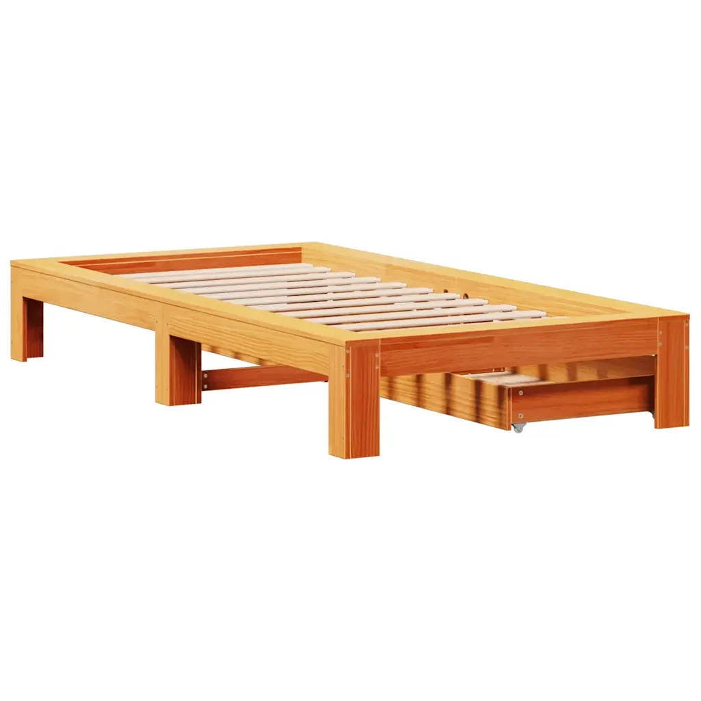 Letto singolo | Letto per adulti | Giroletto senza Materasso Marrone Cera 90x200 cm Massello Pino - Image 8