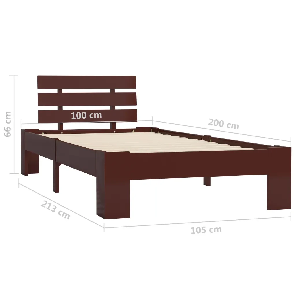 Letto singolo | Letto per adulti | Giroletto senza Materasso Marrone Scuro 100x200 cm Legno Pino - Image 7