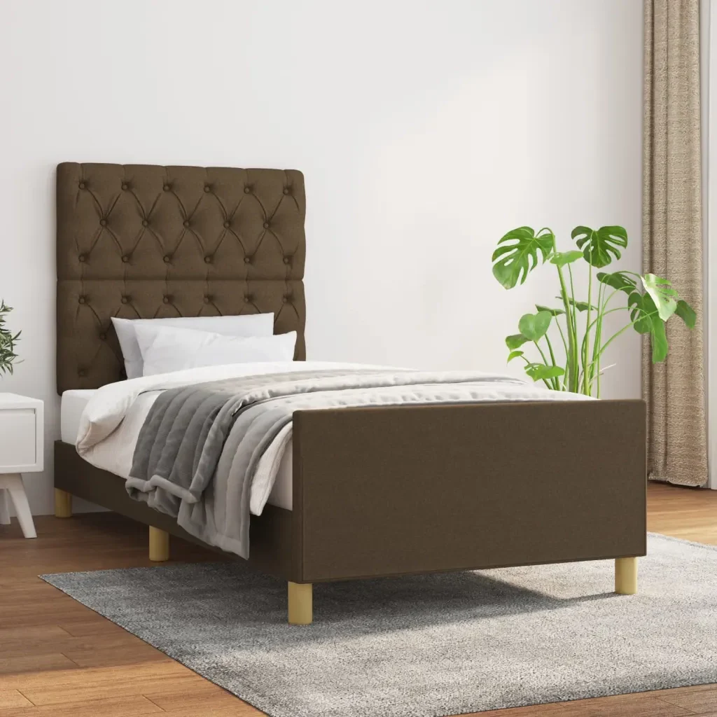 Letto singolo | Letto per adulti | Giroletto senza Materasso Marrone Scuro 80x200 cm Tessuto - Image 2
