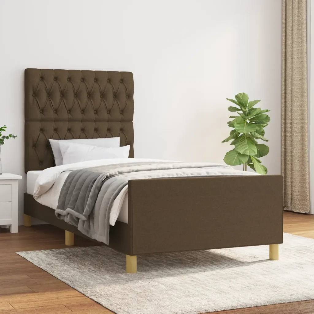Letto singolo | Letto per adulti | Giroletto senza Materasso Marrone Scuro 90x190 cm Tessuto - Image 2