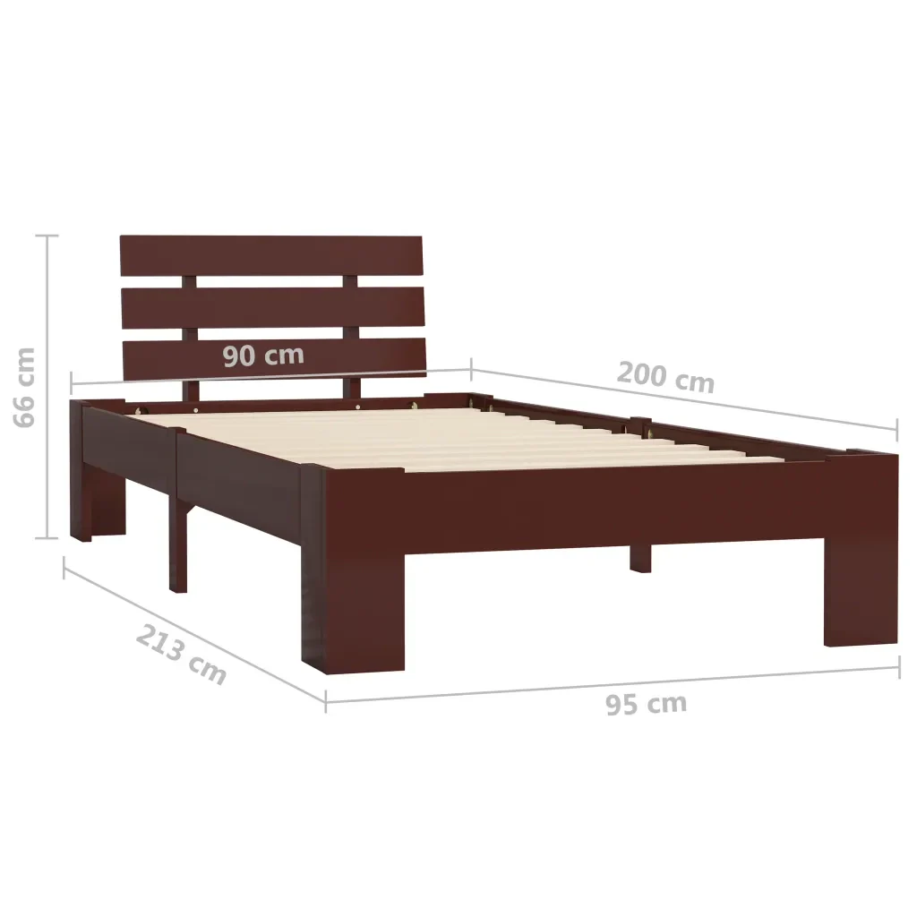 Letto singolo | Letto per adulti | Giroletto senza Materasso Marrone Scuro 90x200 cm Legno Pino - Image 7