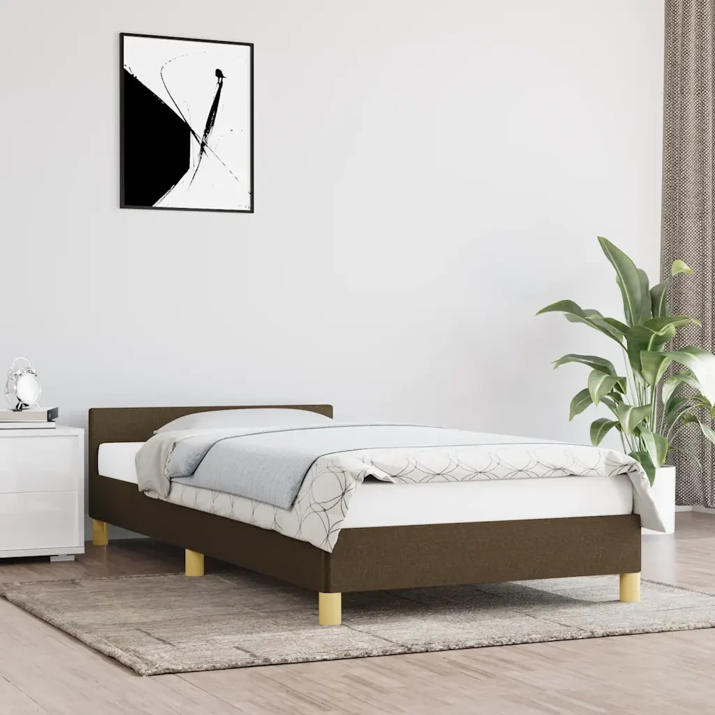Letto singolo | Letto per adulti | Giroletto senza Materasso Marrone Scuro 90x200 cm Tessuto - Image 2