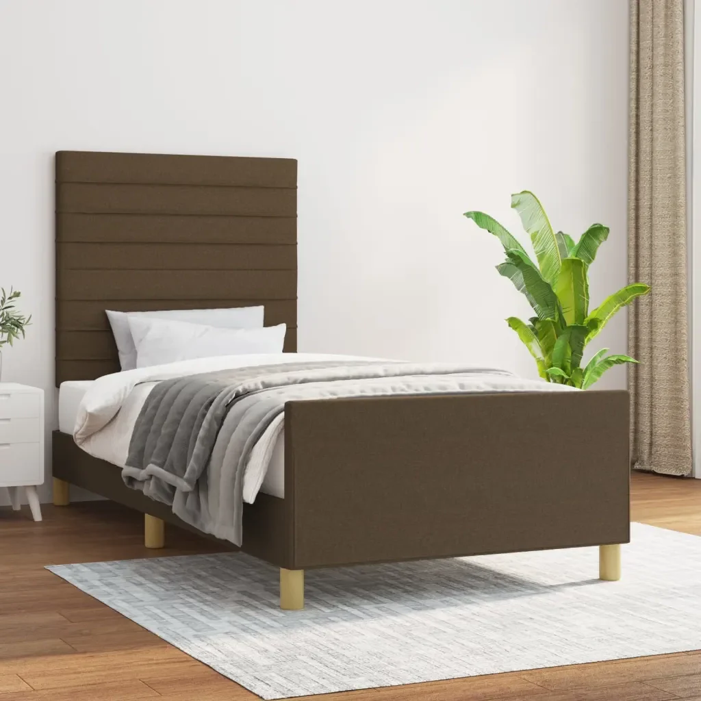 Letto singolo | Letto per adulti | Giroletto senza Materasso Marrone Scuro 90x200 cm Tessuto - Image 2
