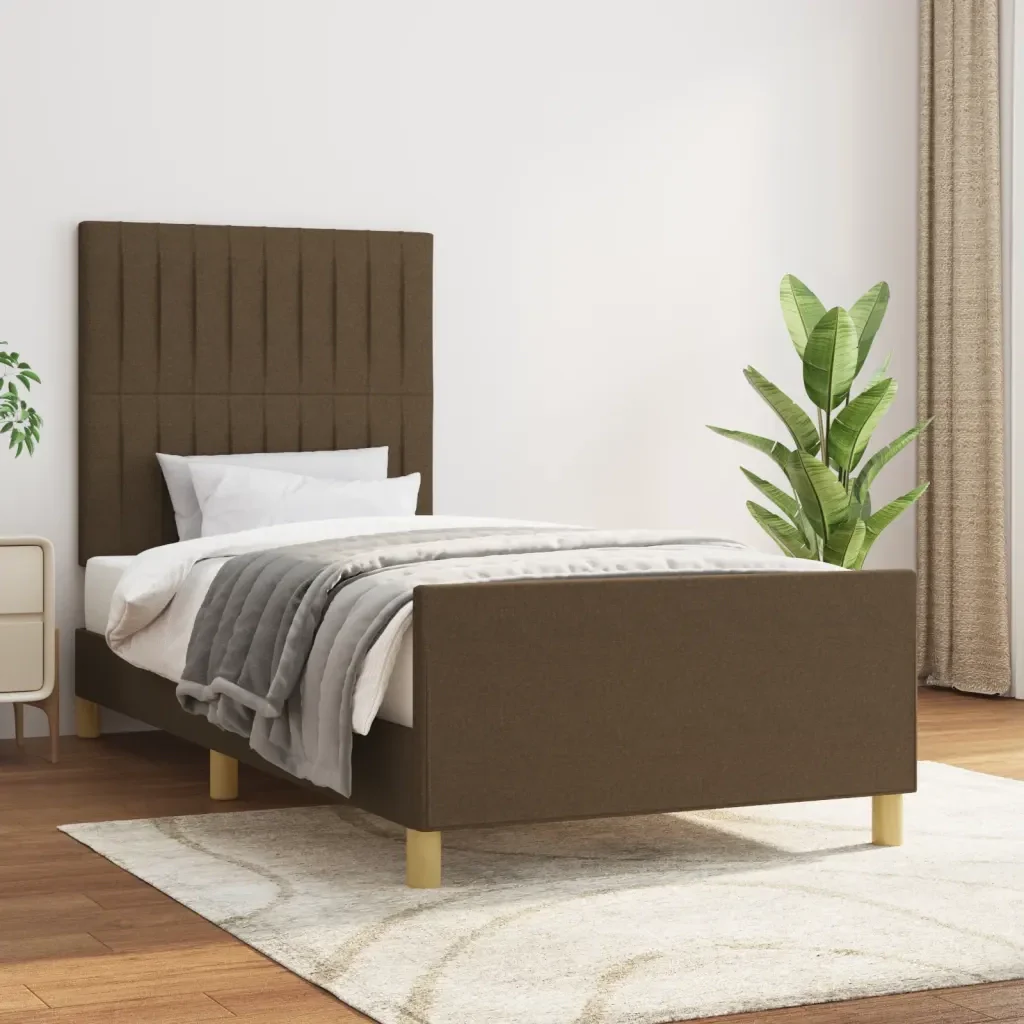 Letto singolo | Letto per adulti | Giroletto senza Materasso Marrone Scuro 90x200 cm Tessuto - Image 2